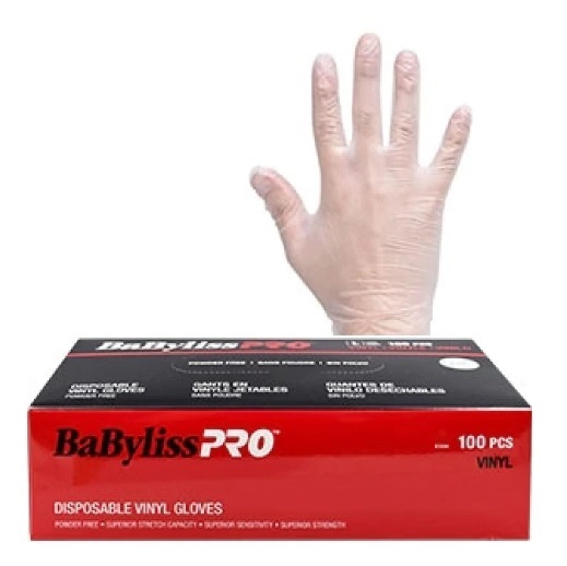 03-070298 BABYLISS PRO VINYL POWDER FREE GLOVES MEDUIM 100/BOX